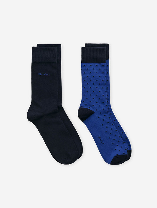 GANT Dot & Solid Socks 2 Pack College Blue
