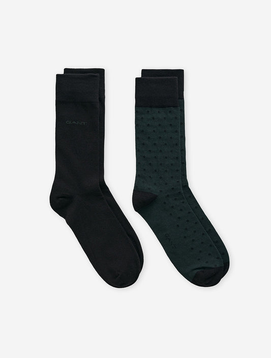 Dot & Solid Socks 2 Pack Tartan Green