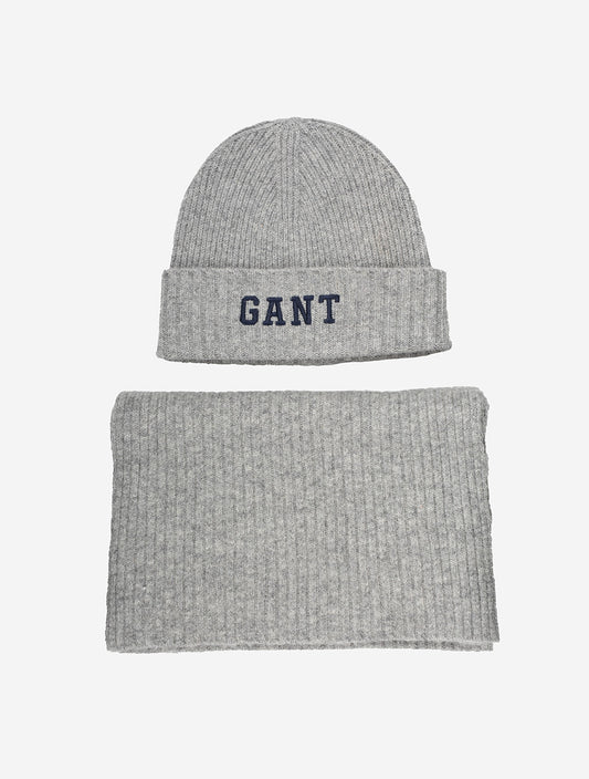 GANT Beanie Scarf Gift Set Grey Melange