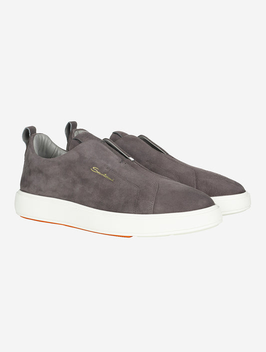 SANTONI Slip On Suede Sneaker Dark Grey