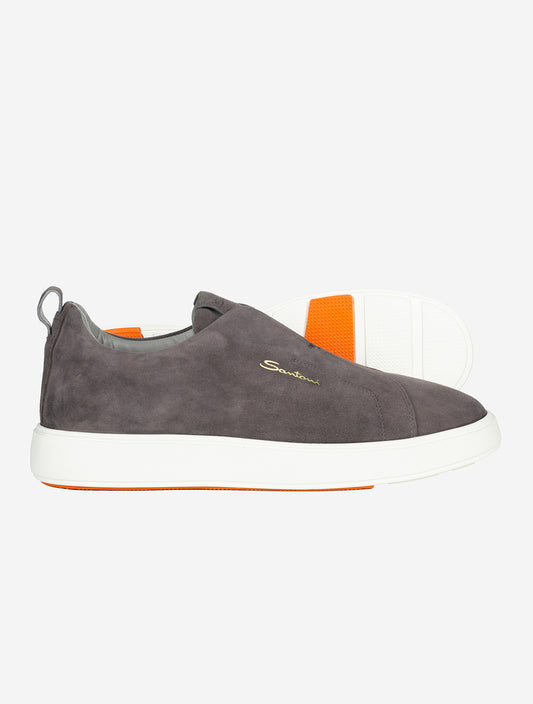 SANTONI Slip On Suede Sneaker Dark Grey