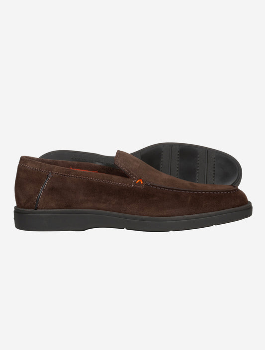 SANTONI Slip On Tumbled Shoe Dark Brown