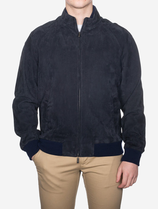 Suede Bomber With Goose Down Blue Total Eclipse