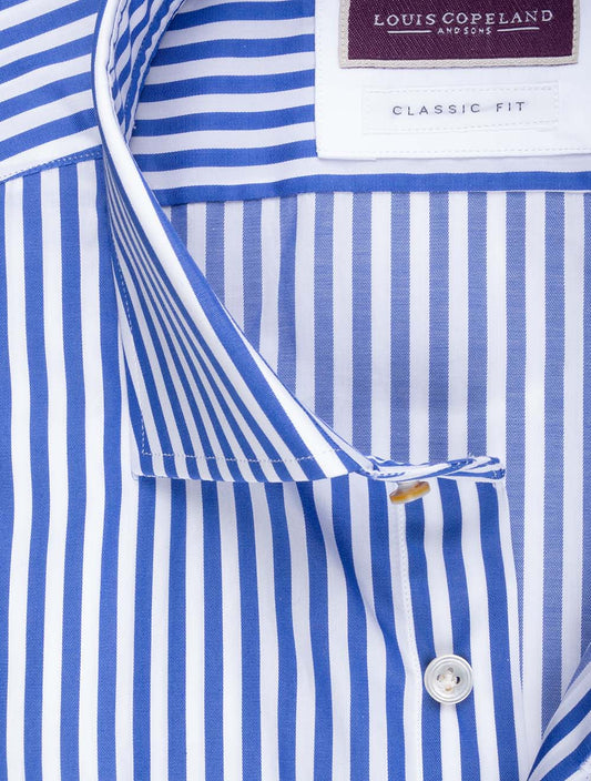 LOUIS COPELAND Classic Fit Stripe Single Cuff Blue