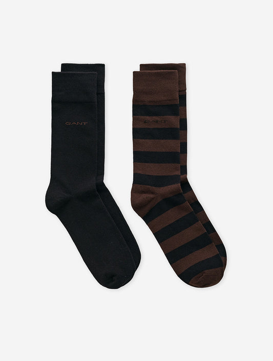 GANT Barstripe and Solid Socks 2 Pack Rich Brown