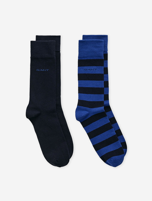 GANT Barstripe and Solid Socks 2 Pack College Blue