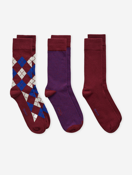 GANT Argyle Socks 3 Pack Plumped Red