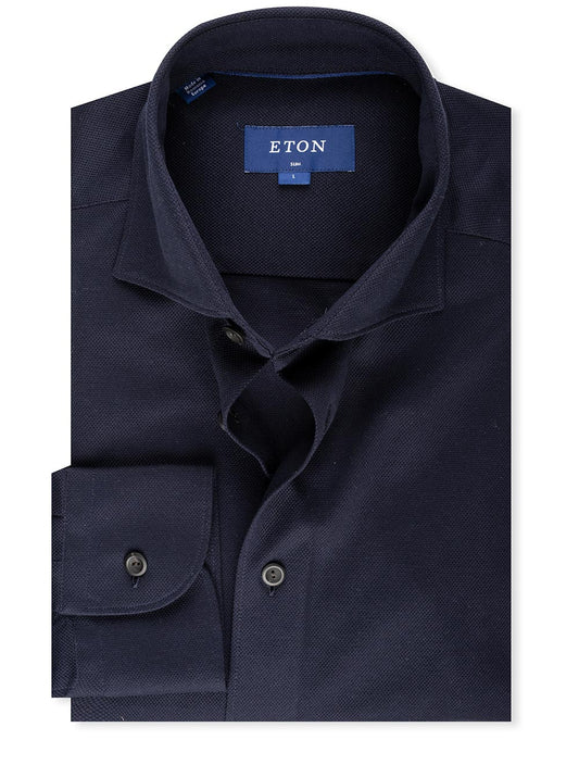 ETON Slim Fit Pique Shirt Dark Navy