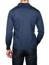 Wool Half Zip Sweater with Suede Trim Blue