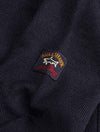 Wool half zip Sweater with Suede Trim Navy