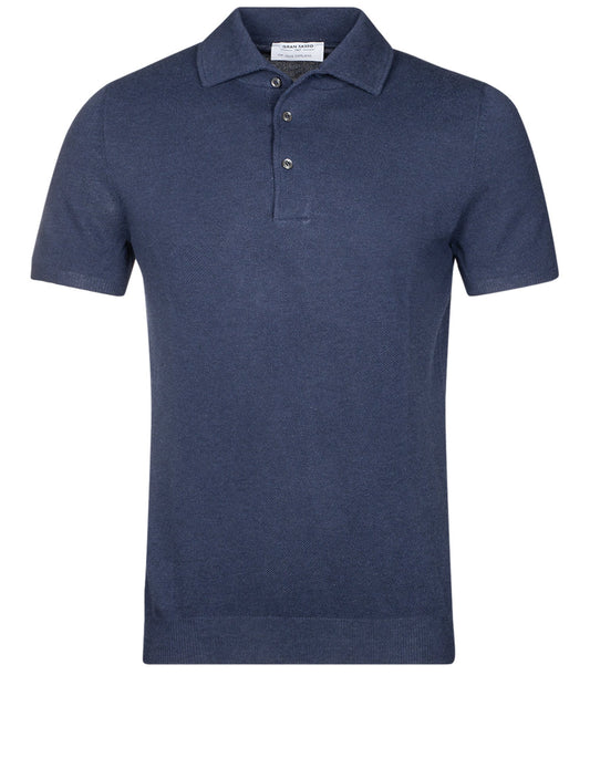 Weave Short Sleeve 3 Button Polo Blue