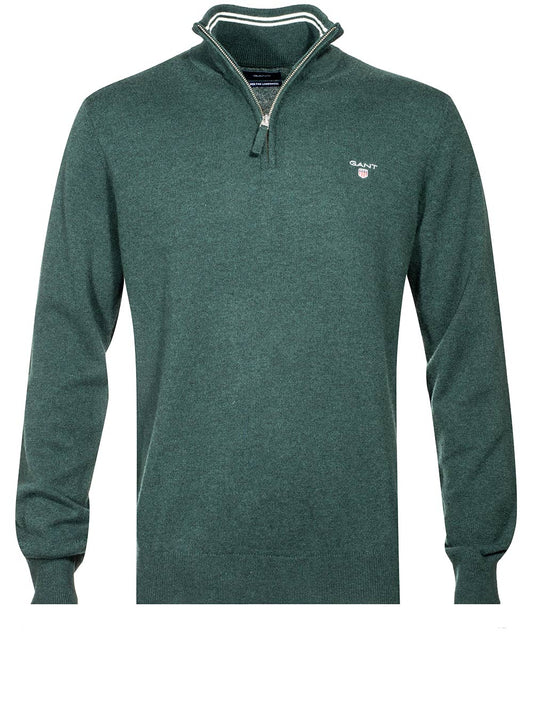 Super Fine Lambswool Half-Zip Sweater Tartan Green