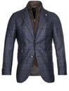 Lubiam Navy Brown Check Scooter Jacket 2 Button Single Breasted Insert 1