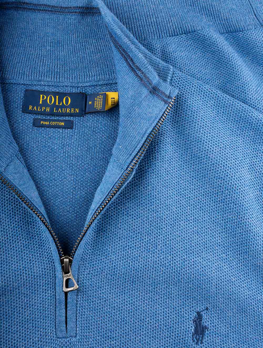 Pima Texture Half Zip Pullover Blue