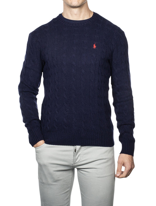 Cable-Knit Wool Cashmere Jumper Navy