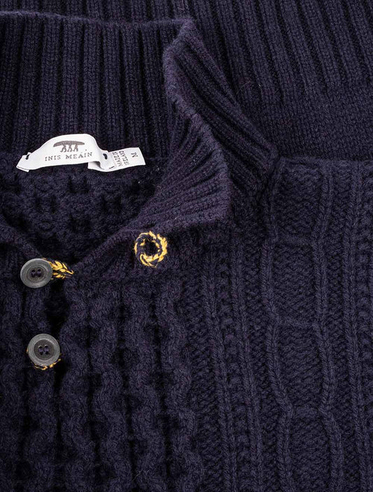 Inis Meáin Navy Meáin Máirtin Button Up Knitted Sweater