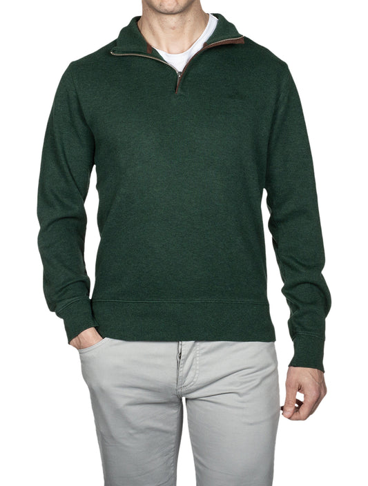 Sacker Rib Half-Zip Sweatshirt Tartan Green Mel
