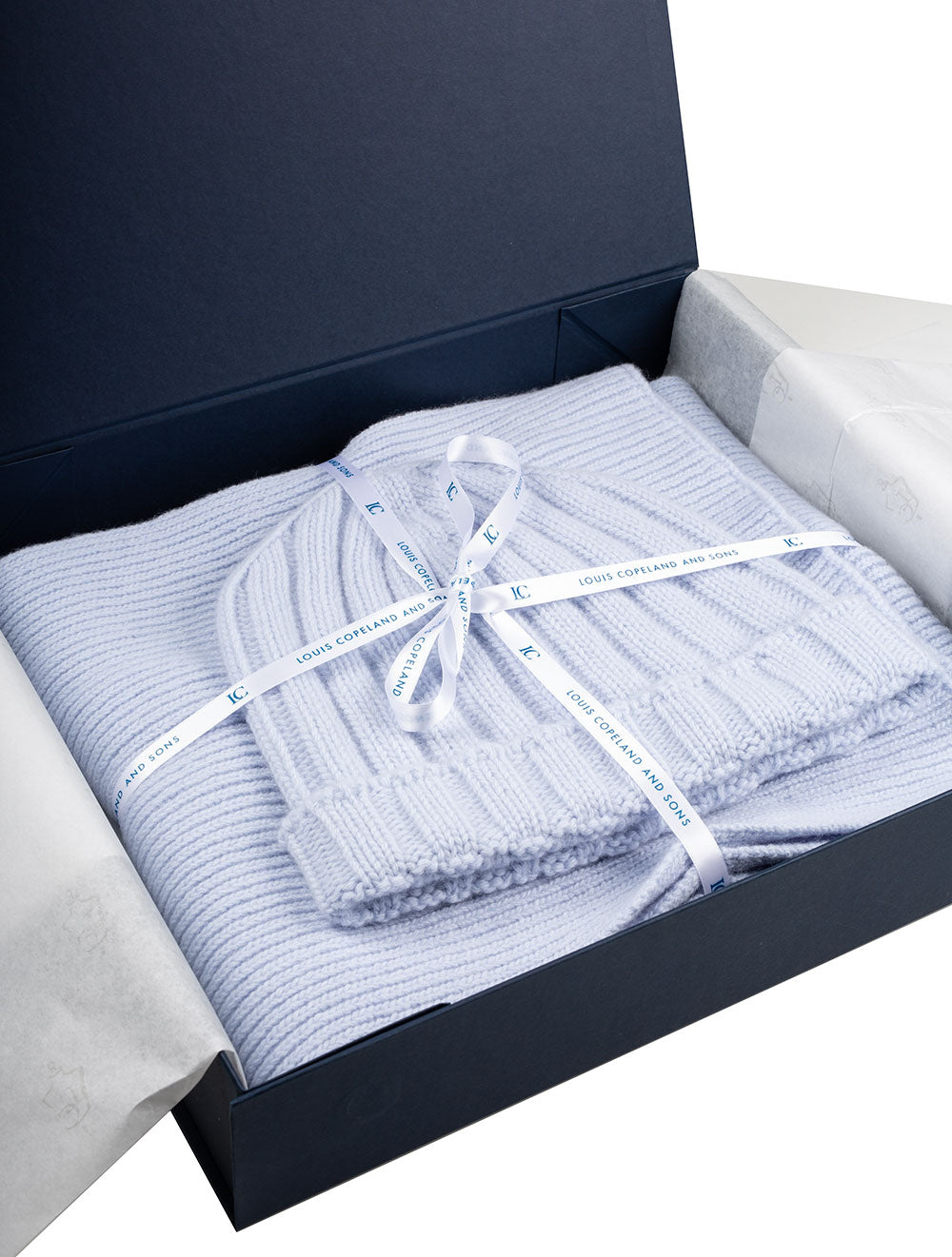Louis Copeland Luxury Hat Scarf Gift Set Blue Men's