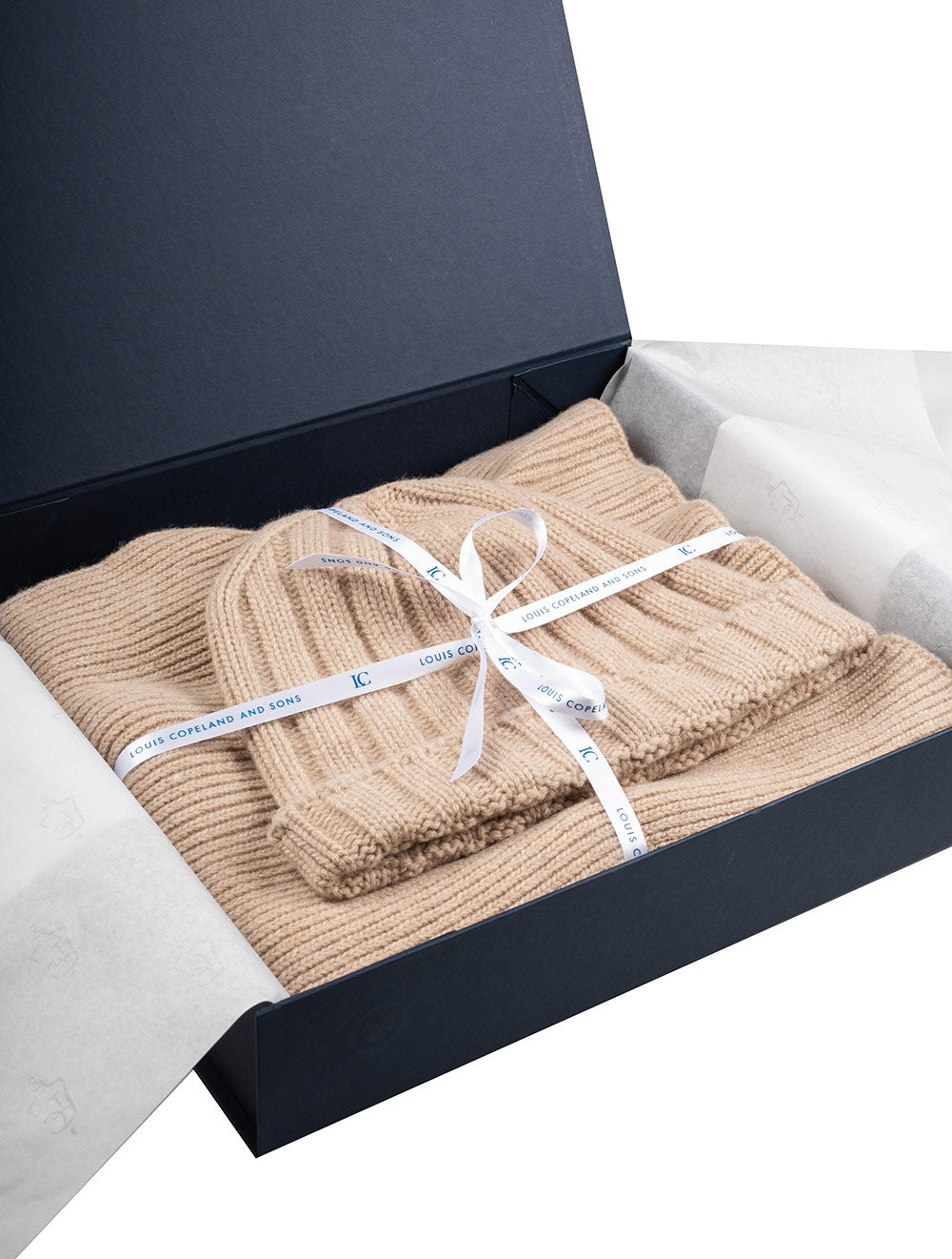 Louis Copeland Luxury Hat Scarf Gift Set Beige Men's Accessories Available at Louis Copeland Sons Ireland