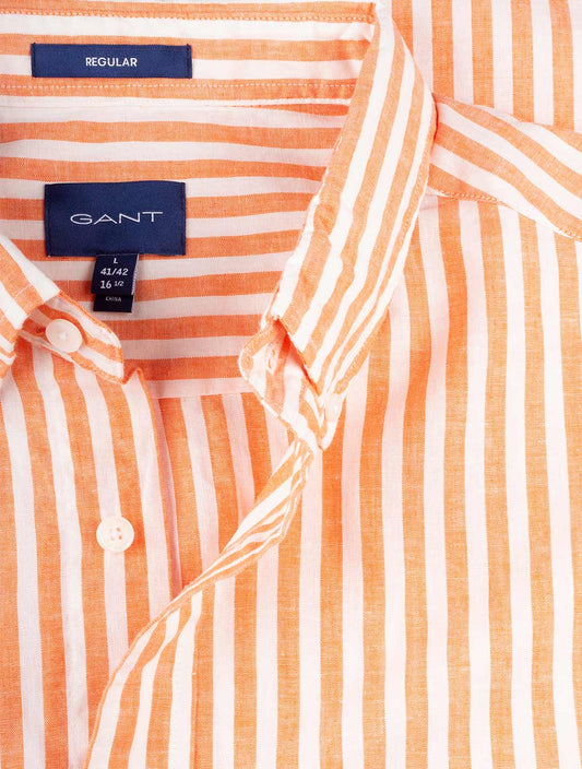 GANT Regular Cotton Linen Stripe Shirt Apricot Orange