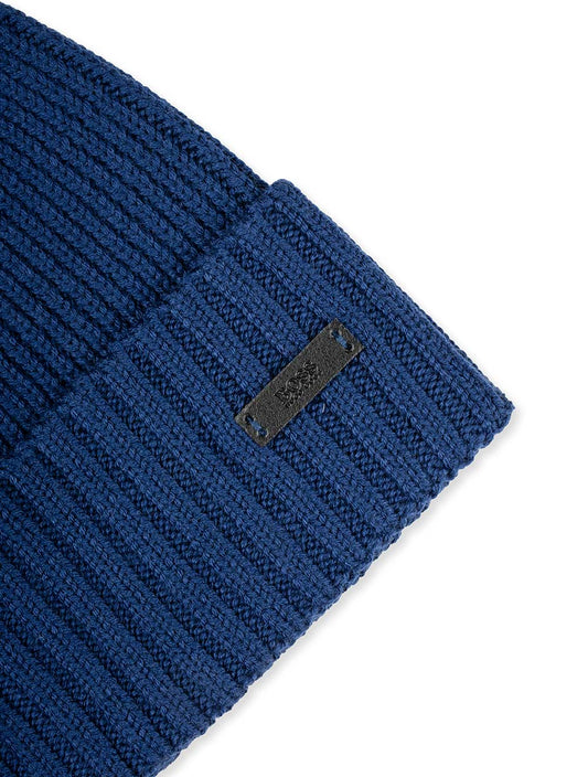 Hugo Boss  Wool Beanie with Logo Label Saxony Blue