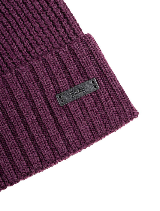 Hugo Boss  Wool Beanie with Logo Label Purple