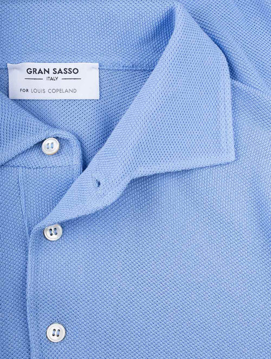 GRAN SASSO Weave Short Sleeve 3 button Polo Blue