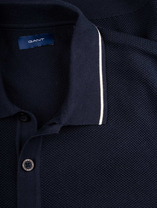 Short Sleeve Texture Pique Polo Evening Blue