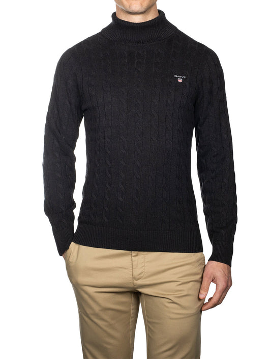 GANT Cotton Cable Turtleneck Sweater Dark Charcoal Melange