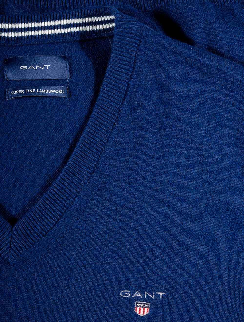 GANT Super Fine Lambswool V-Neck Sweater College Blue
