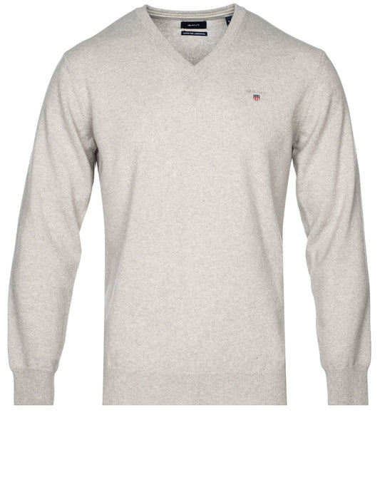 Super Fine Lambswool V-Neck Sweater Light Grey Melange