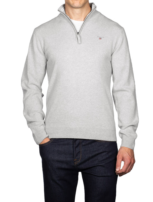 Super Fine Lambswool Half-Zip Sweater Light Grey Melange