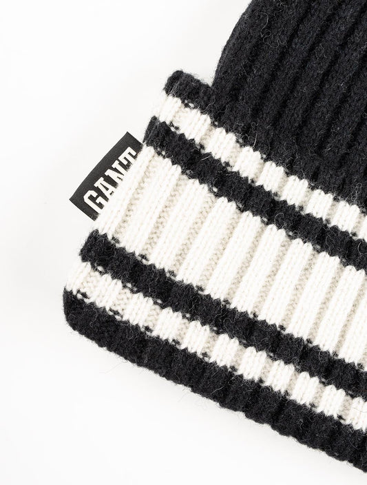 Striped Wool Collegiate Beanie-Ebony Black