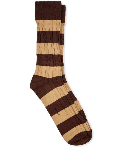 Cable Barstripe Socks Cocoa Bean
