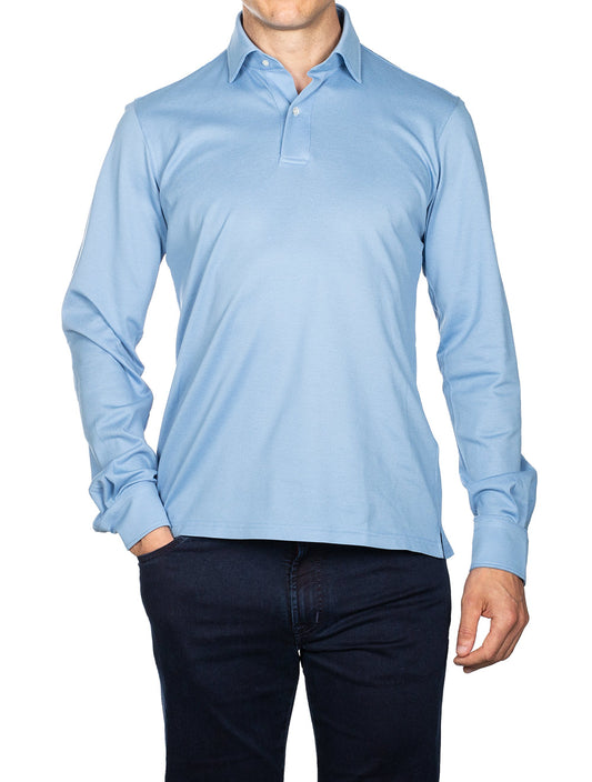 Long Sleeve Polo Shirt Blue