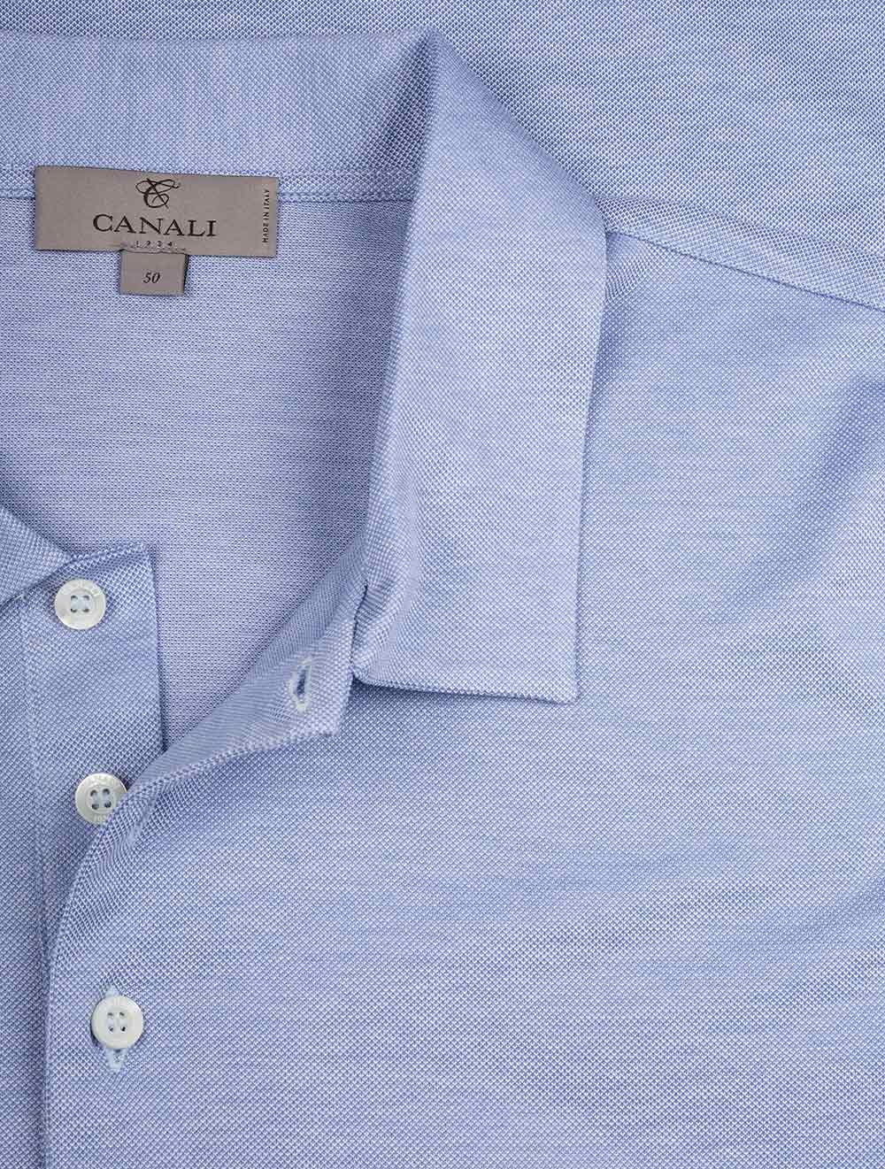 Canali Blue Pique Polo Shirt Light blue