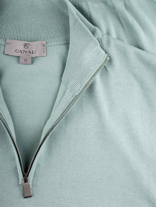 Canali Half Zip Knitted Top Green