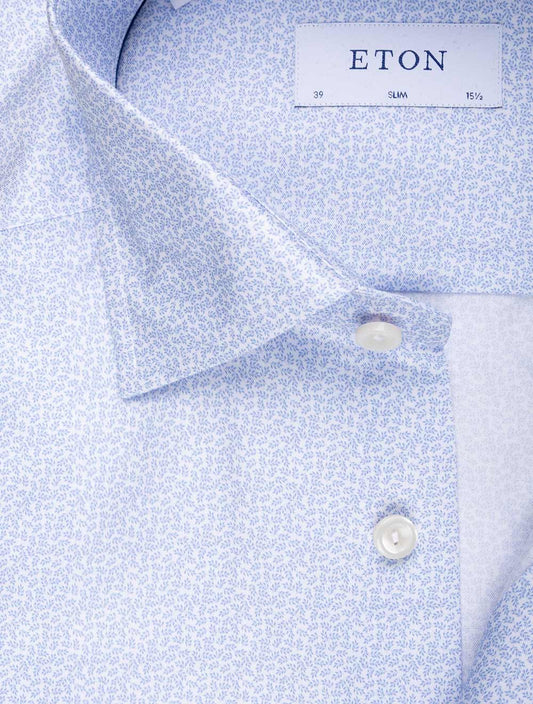 ETON Slim Light Blue Pattern Cotton Twill Shirt Blue