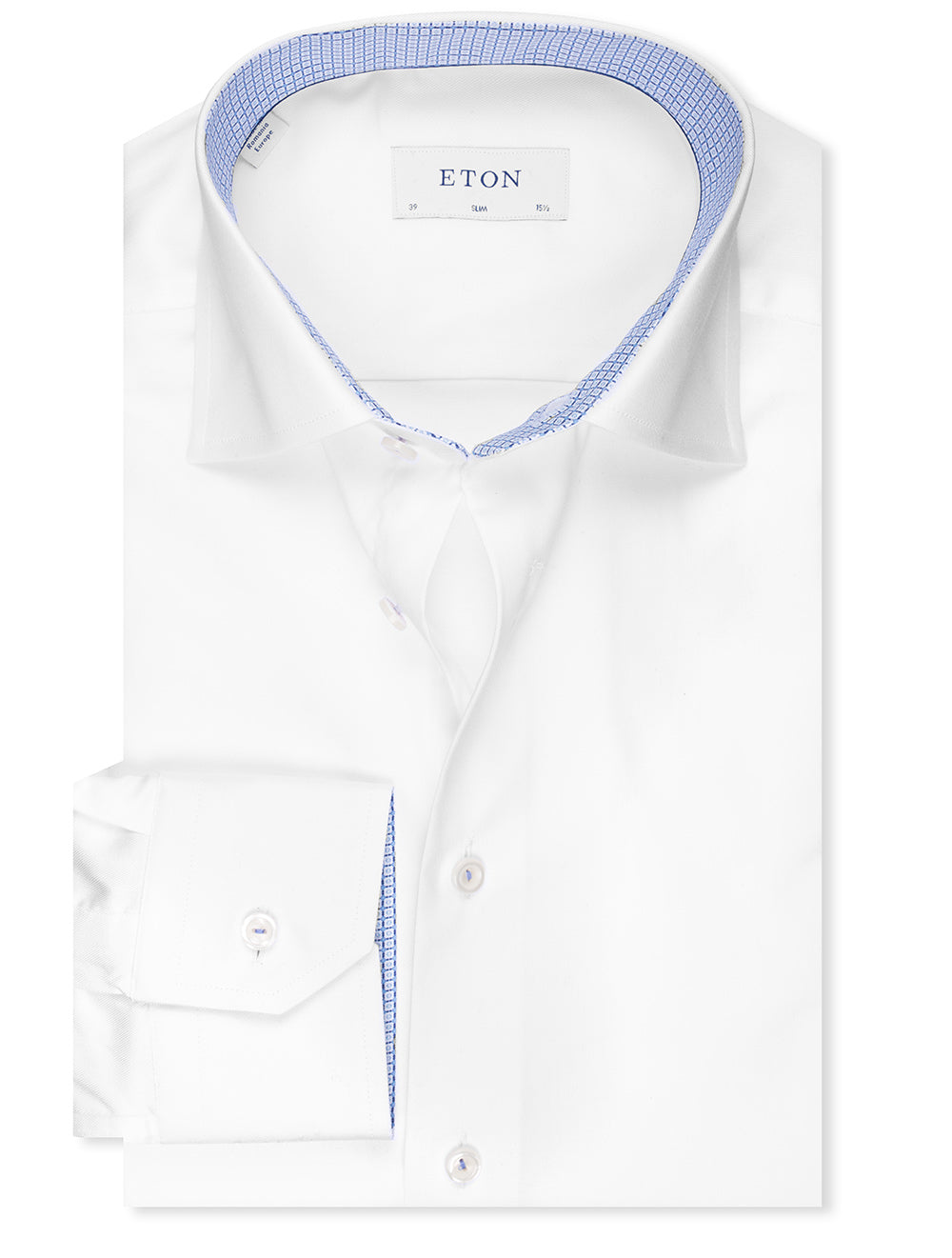 Eton Slim Fit Formal Stretch Plain Shirt With Contrast Inlay White MI