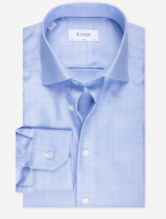 ETON Slim Plaid Check Casual Shirt Blue