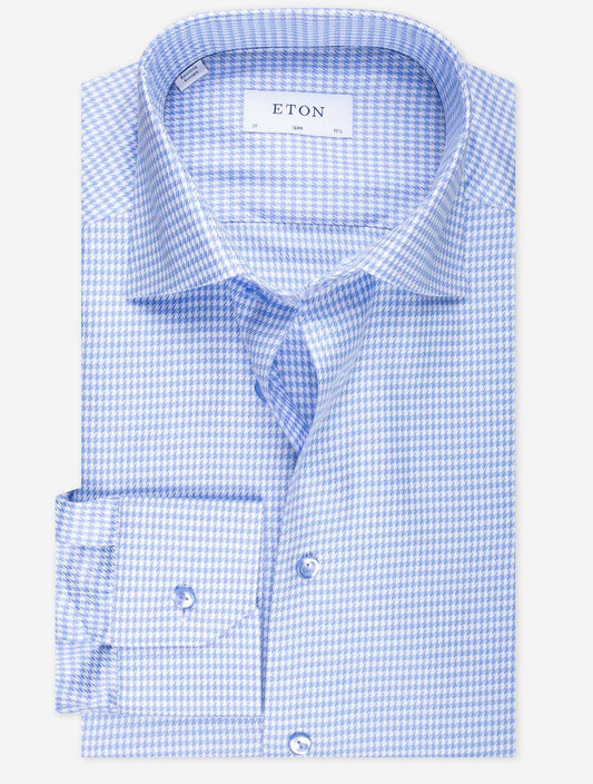 ETON Slim Houndstooth With Lilac Buttons Blue