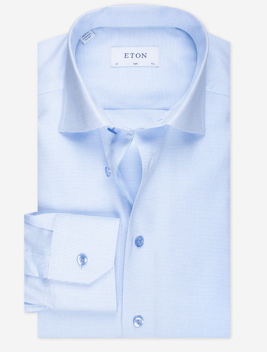 ETON Slim Semi-Twill Contrast Button Blue