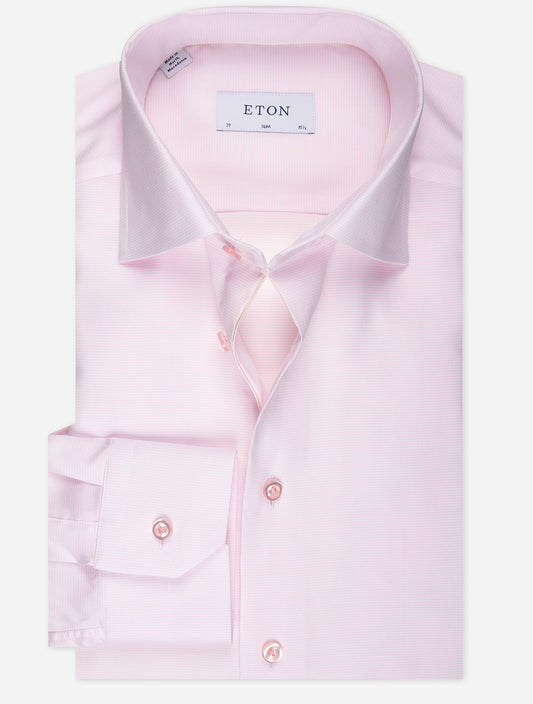 ETON Slim Semi-Twill Contrast Button Pink
