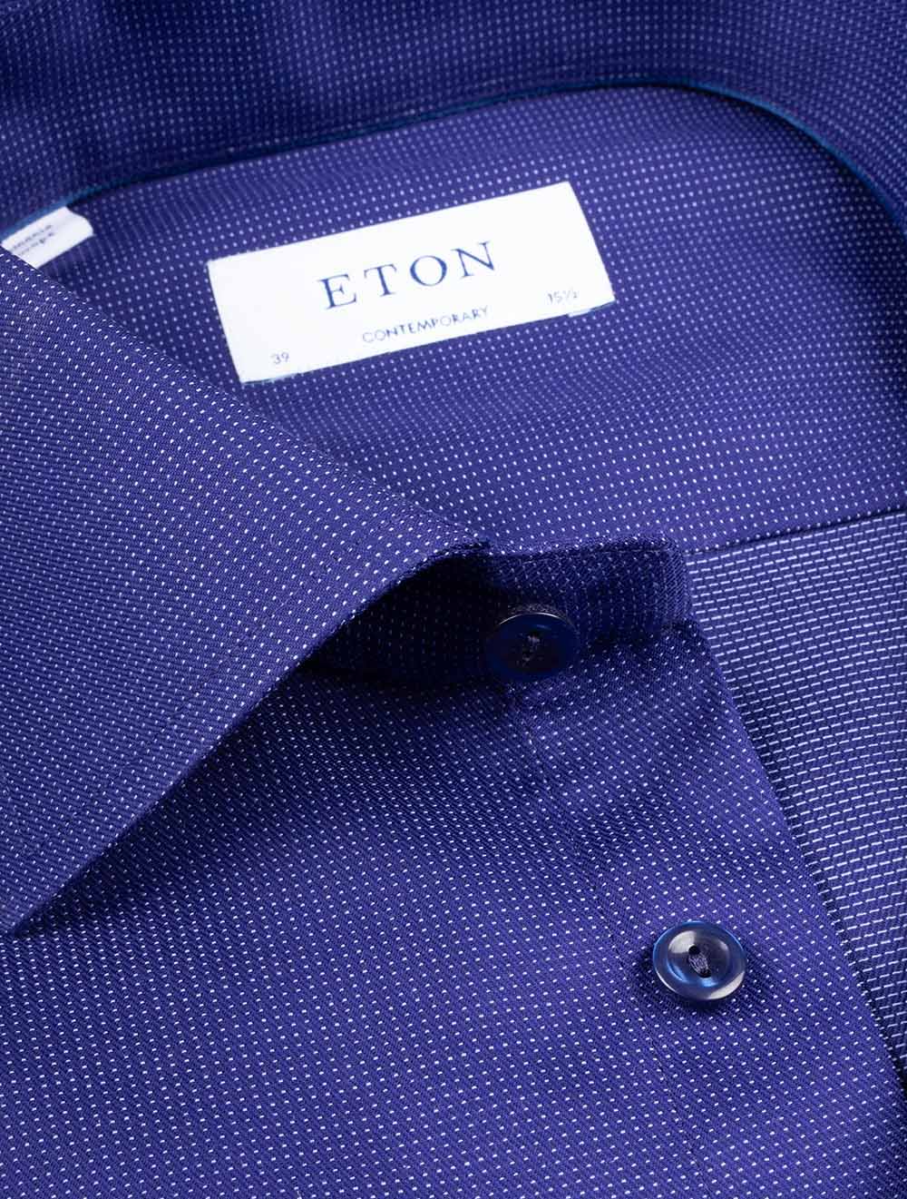Eton Contemporary Pin Dot Twill Shirt Navy AI2