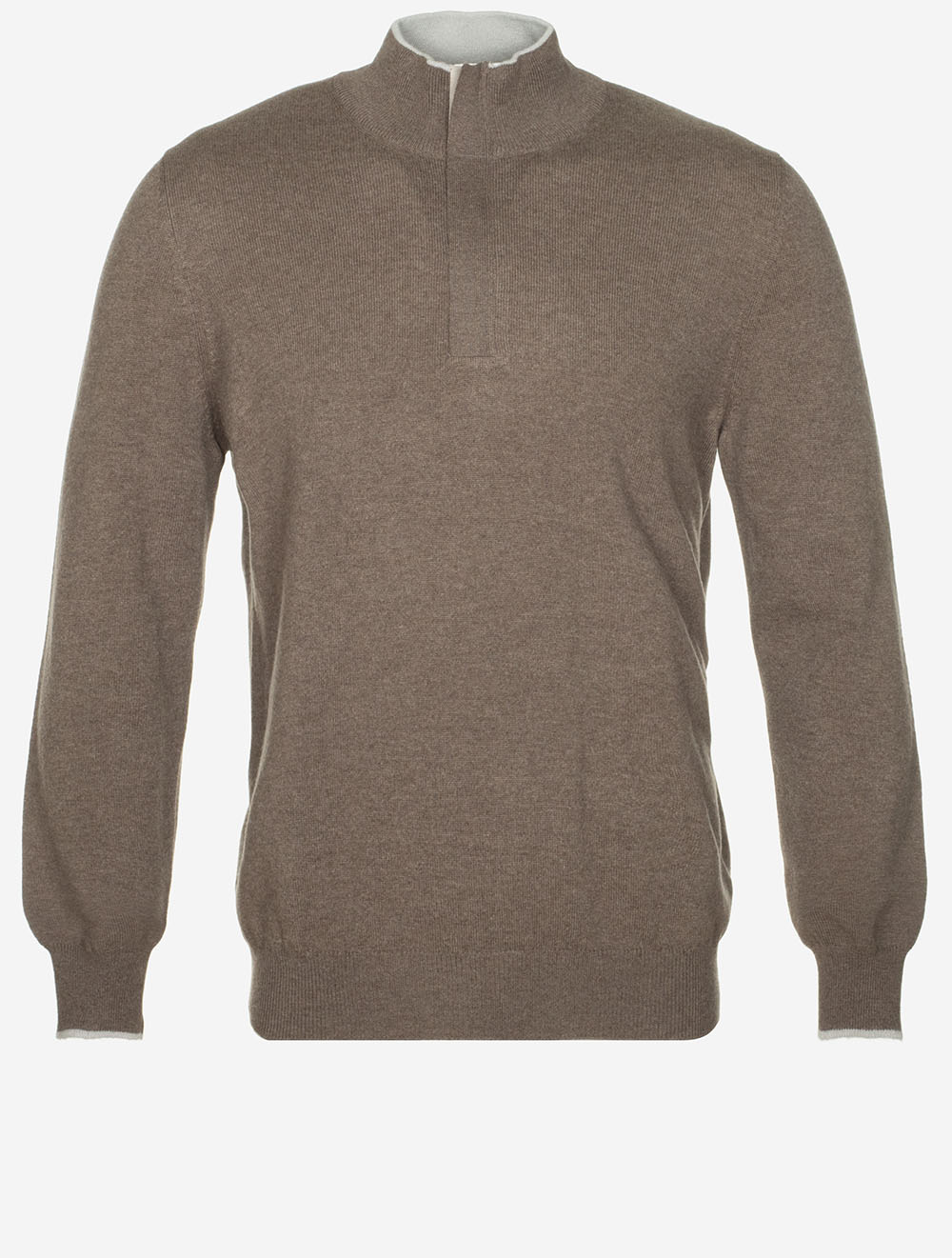 Wool And Cashmere Half Zip Brown