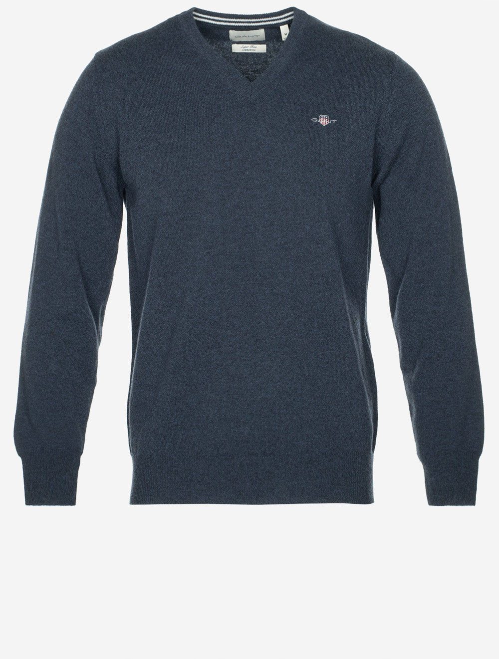 Superfine Lambswool V-Neck Sweater Dark Navy Melange