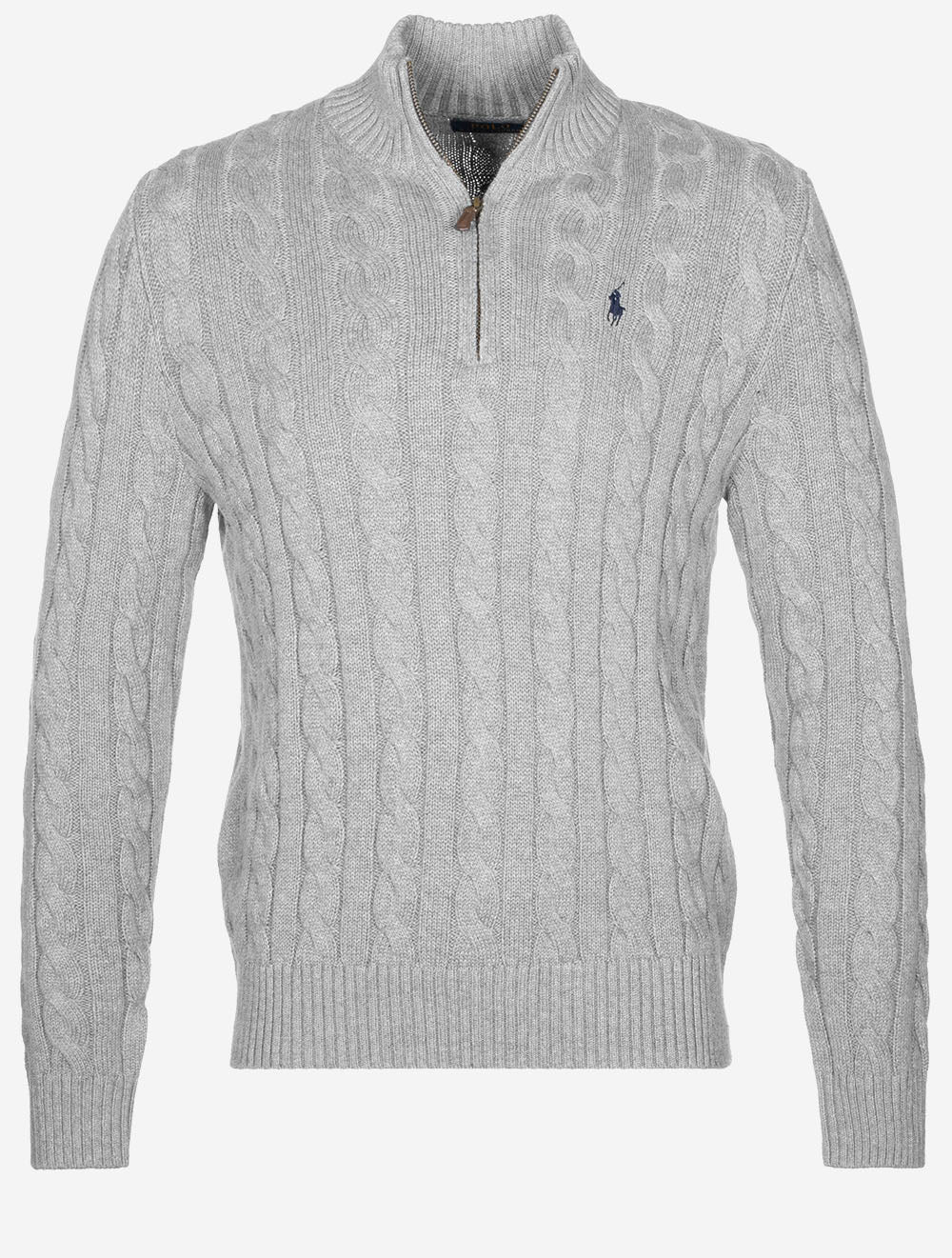 Cable Cotton Quarter Zip Jumper Andover Heather