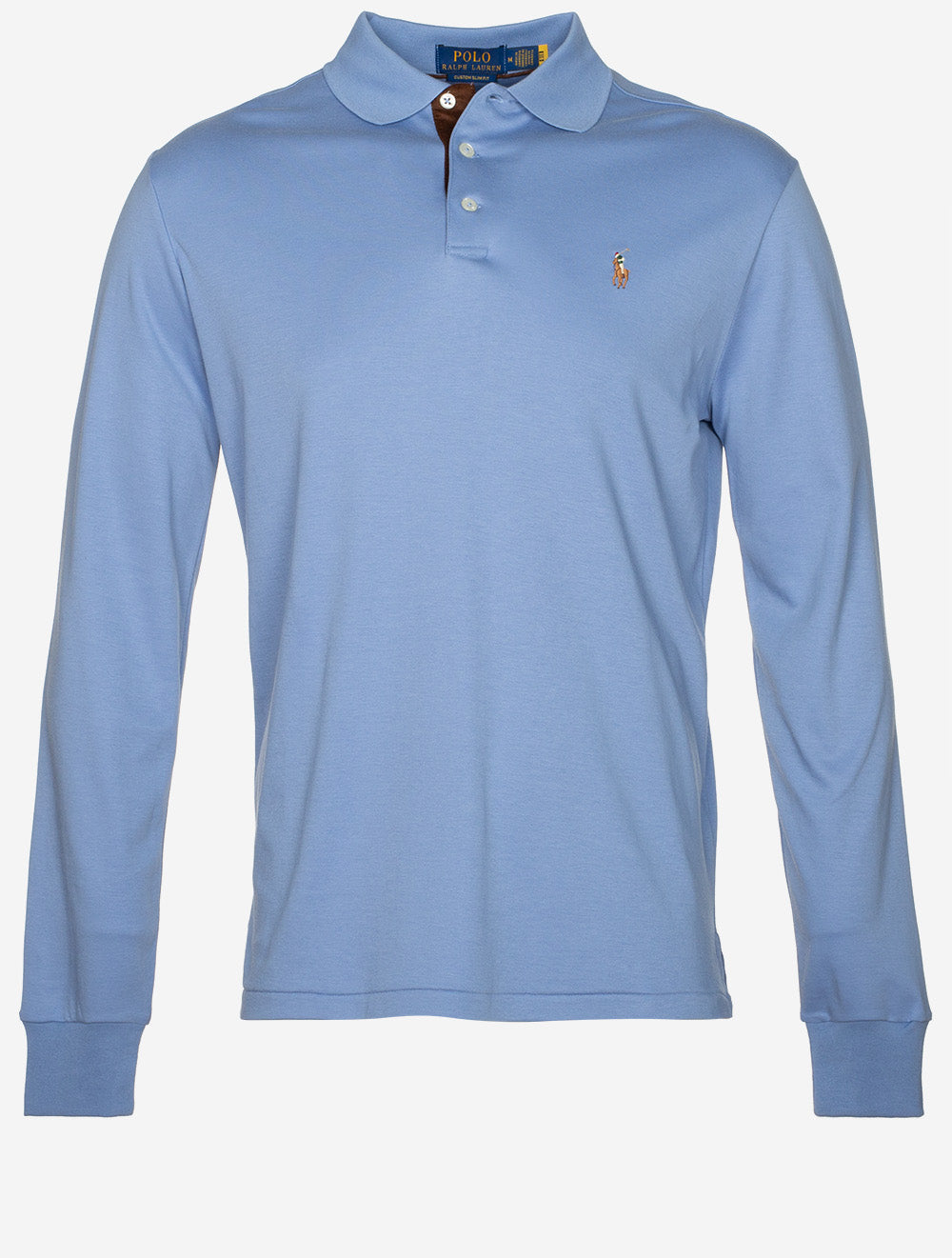 Pima Long Sleeve Slim Fit Polo Shirt Blue