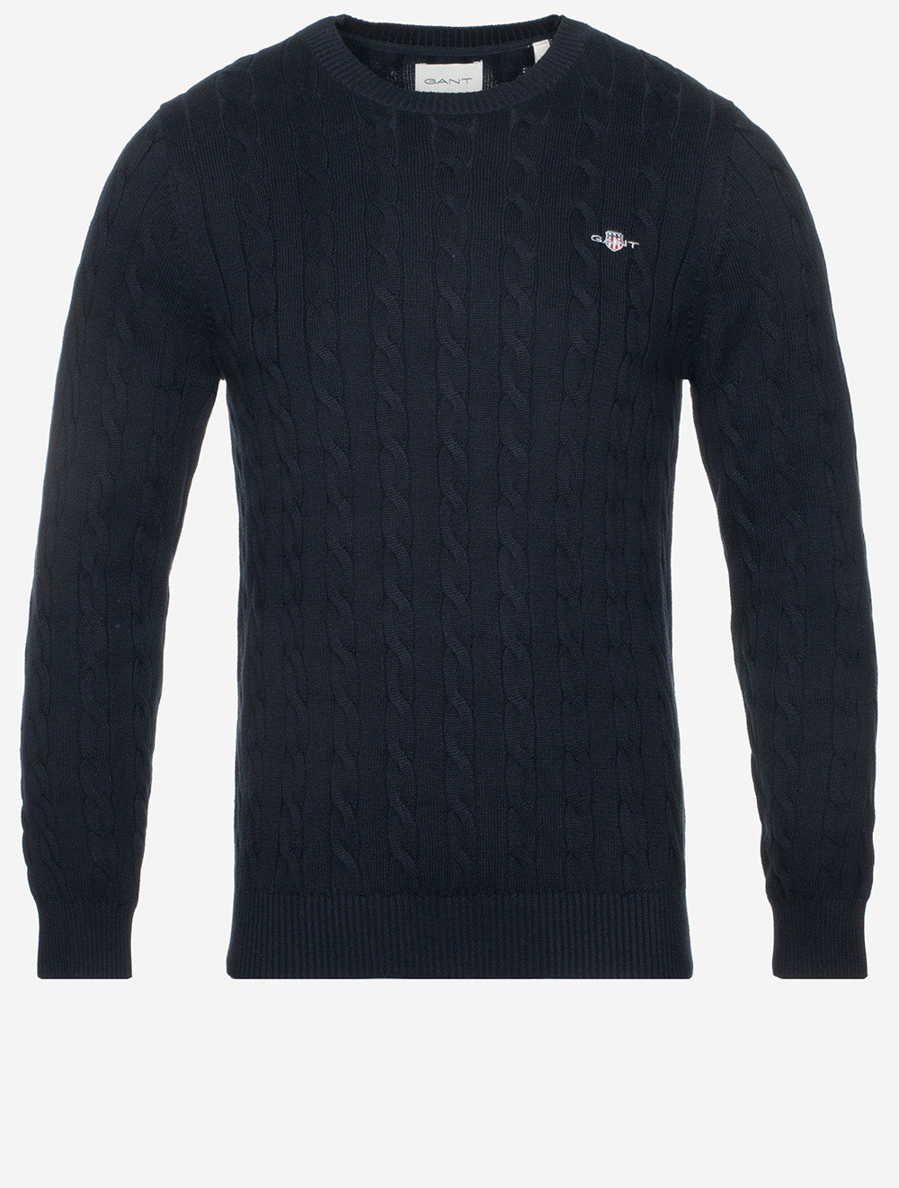 Cotton Cable Knit Crew Neck Sweater Evening Blue