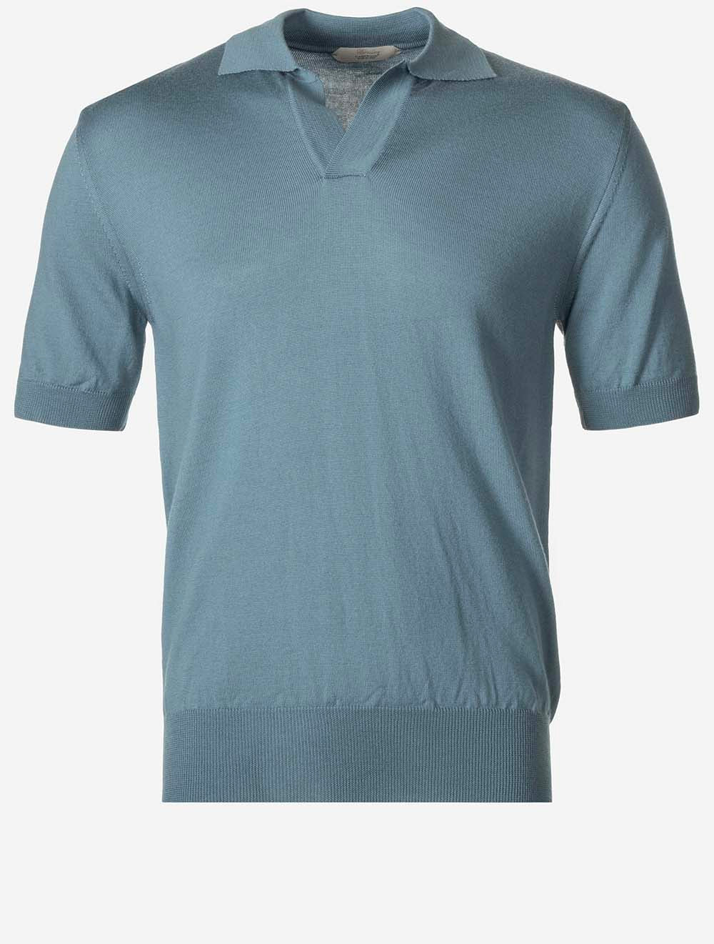 Short Sleeve Buttonless Polo Wool Sea Green